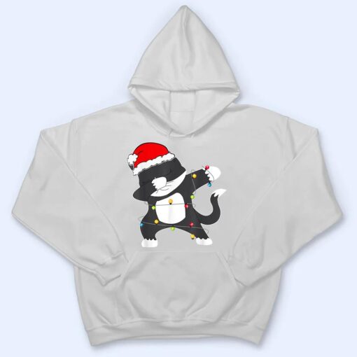 Funny Christmas Dabbing Cat Lights Santa Hat For Kids Boys T Shirt