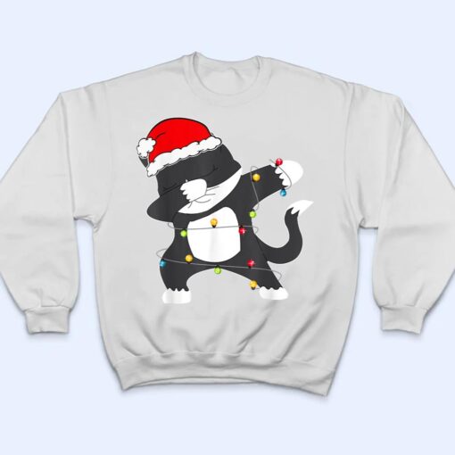 Funny Christmas Dabbing Cat Lights Santa Hat For Kids Boys T Shirt