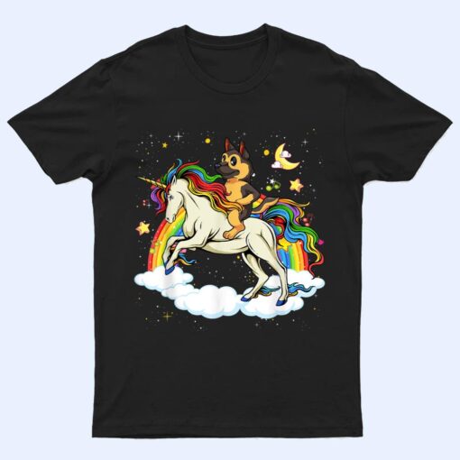 Funny German Shepherd Dog Riding Unicorn & Rainbow T Shirt