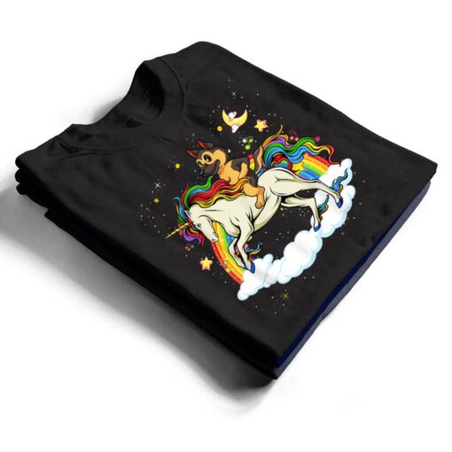 Funny German Shepherd Dog Riding Unicorn & Rainbow T Shirt