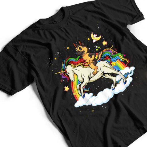 Funny German Shepherd Dog Riding Unicorn & Rainbow T Shirt