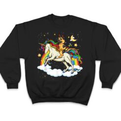 Funny German Shepherd Dog Riding Unicorn & Rainbow T Shirt - Dream Art Europa