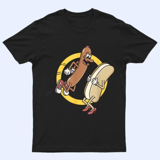 Funny Hot Dog Jumping Into A Bun T Shirt