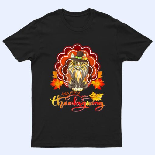 Funny Maine Coon Cat Urkey Happy Hanksgiving T Shirt