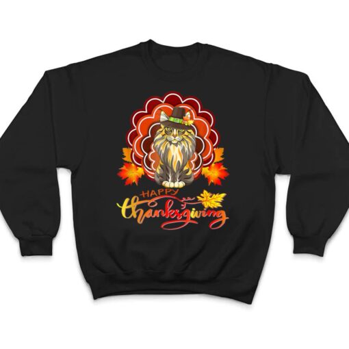 Funny Maine Coon Cat Urkey Happy Hanksgiving T Shirt