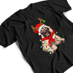 Funny Pug Dog Reindeer Antlers Lights Christmas Pajama Xmas T Shirt - Dream Art Europa