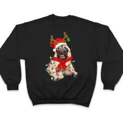 Funny Pug Dog Reindeer Antlers Lights Christmas Pajama Xmas T Shirt - Dream Art Europa