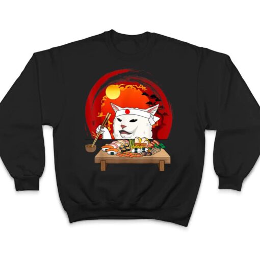 Funny White Cat Meme Eating Sushi Kawaii Sushi Cat T Shirt