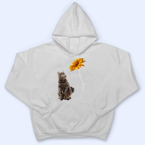 Furry Gray Cat Looking at the Sunflower T Shirt