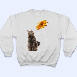 Furry Gray Cat Looking at the Sunflower T Shirt - Dream Art Europa