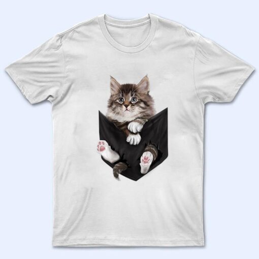 Furry Kitten Sad Face Cat Pocket T Shirt