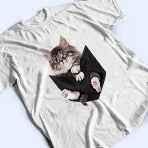 Furry Kitten Sad Face Cat Pocket T Shirt