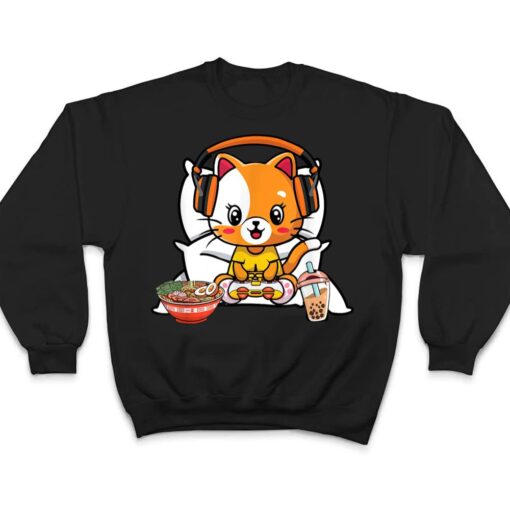 Gamer Cat Boba and Ramen Kawaii Anime Neko T Shirt