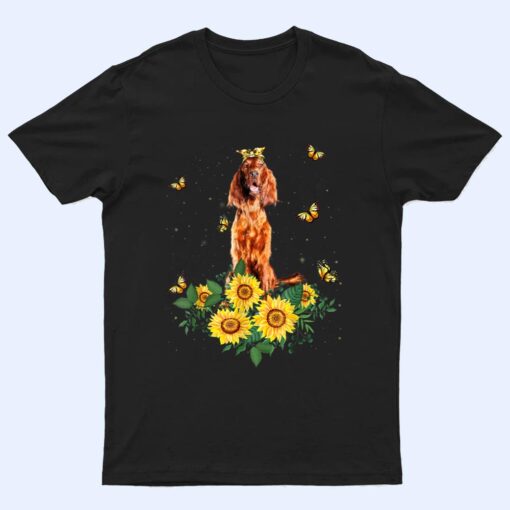 Girls Women Mom Irish Setter Dog Sunflower T Shirt