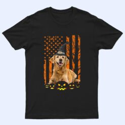 Golden Retriever Dog Pumpkin American Flag Witch Halloween T Shirt