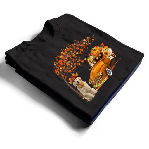 Golden Retriever Wearing Hat Fall Tree Pickup Truck Pumpkins T Shirt