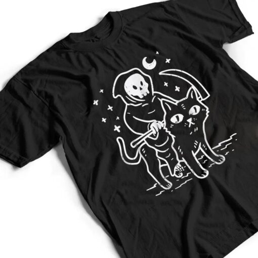 Grim Reaper Riding Cat Moon Funny Death Halloween Costume T Shirt