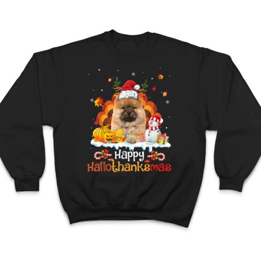 HalloThanksMas Halloween Thanksgiving Christmas Chowchow Dog T Shirt