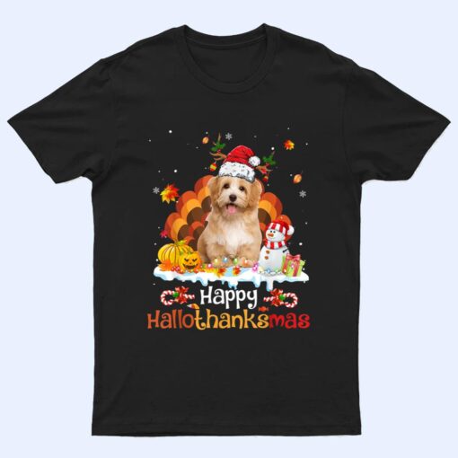 HalloThanksMas Halloween Thanksgiving Christmas Havanese Dog T Shirt