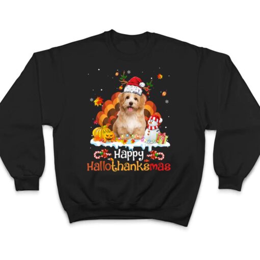 HalloThanksMas Halloween Thanksgiving Christmas Havanese Dog T Shirt