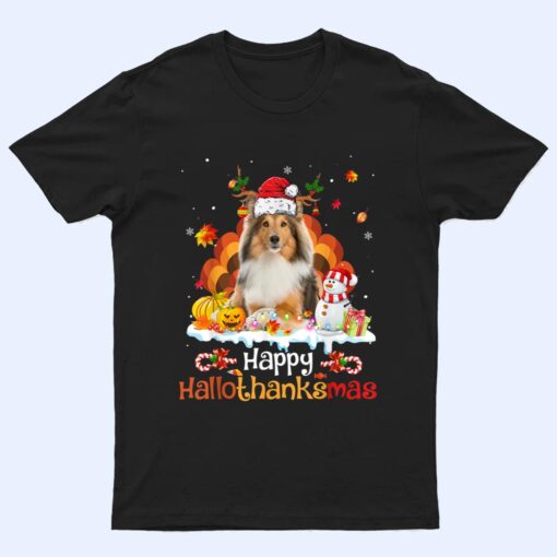 HalloThanksMas Halloween Thanksgiving Christmas Sheepdog Ver 1 T Shirt