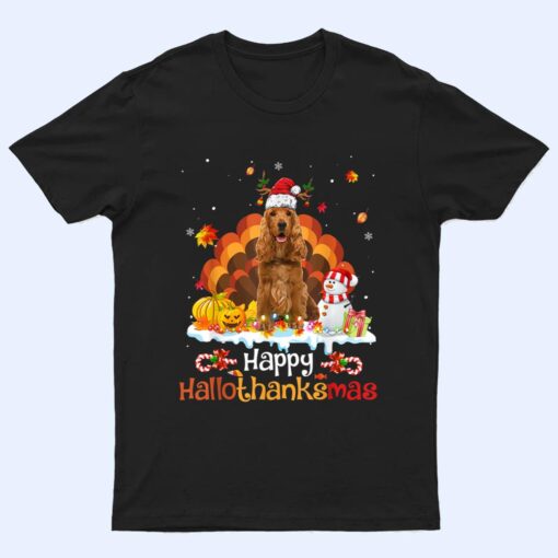 HalloThanksMas Halloween Thanksgiving Christmas Spaniel Dog T Shirt