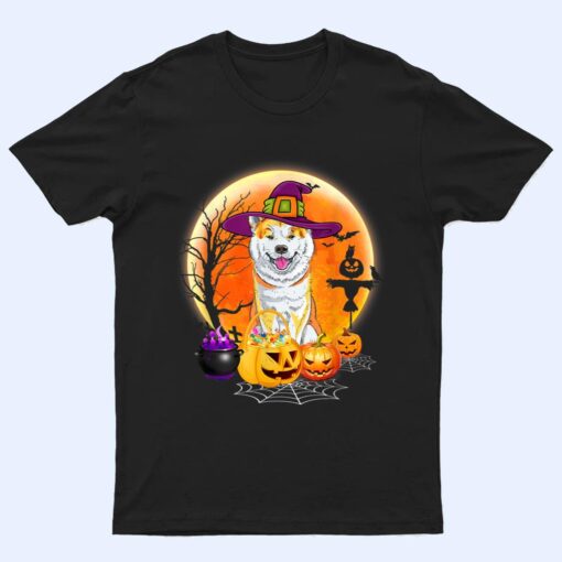 Halloween Akita Dog Moon With Pumpkin Funny Gifts T Shirt