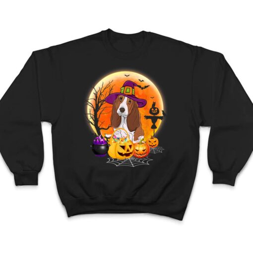 Halloween Basset Hound Dog Moon With Pumpkin Funny Gifts T Shirt