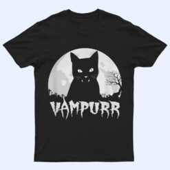 Halloween Black Cat Vampire With Full Moon - Vampurr Pun T Shirt