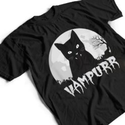 Halloween Black Cat Vampire With Full Moon - Vampurr Pun T Shirt - Dream Art Europa