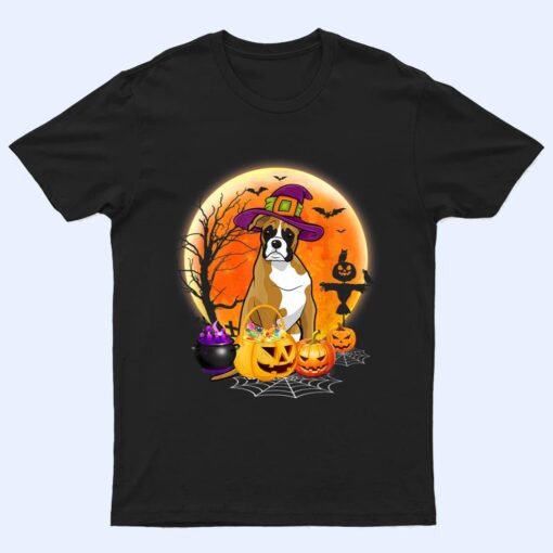 Halloween Boxer Dog Moon With Pumpkin Funny Gifts T Shirt