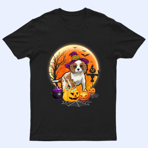 Halloween Brittany Dog Moon With Pumpkin Funny Gifts T Shirt