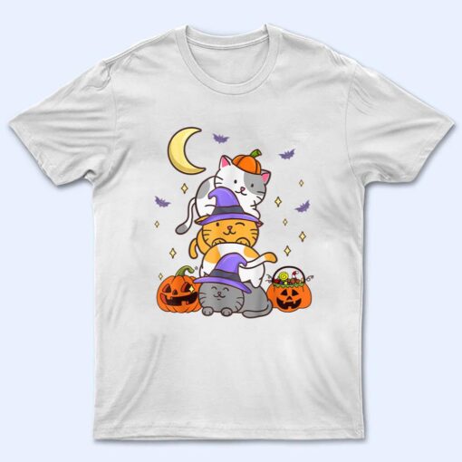 Halloween Cats Anime Cat Kawaii Neko Pumpkin Cat Lover Witch T Shirt