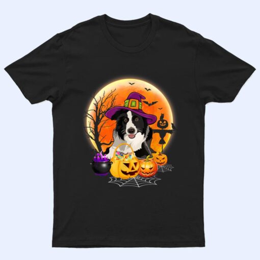 Halloween Collie Dog Moon With Pumpkin Funny Gifts Women Kid T Shirt