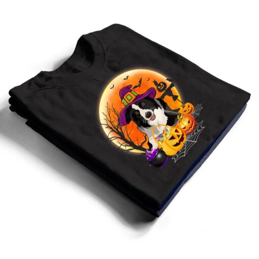 Halloween Collie Dog Moon With Pumpkin Funny Gifts Women Kid T Shirt