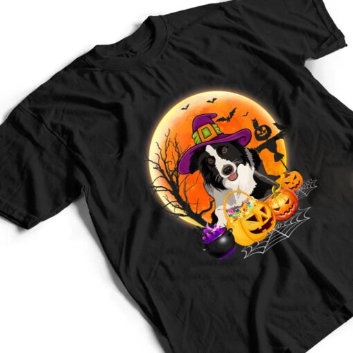 Halloween Collie Dog Moon With Pumpkin Funny Gifts Women Kid T Shirt