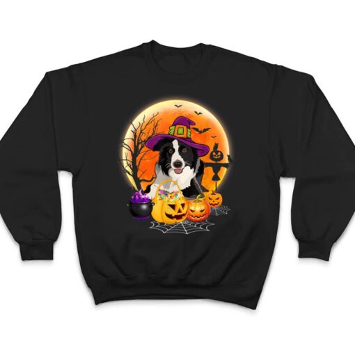 Halloween Collie Dog Moon With Pumpkin Funny Gifts Women Kid T Shirt