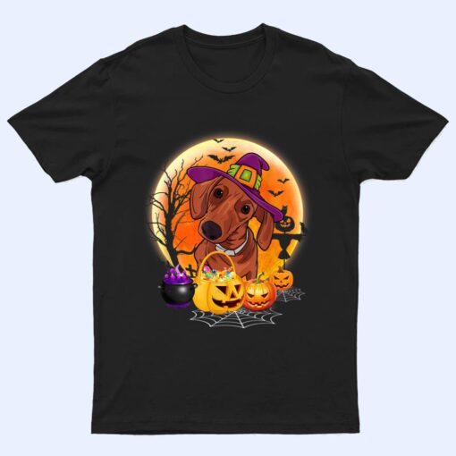 Halloween Dachshund Dog Moon With Pumpkin Funny Gifts Women T Shirt