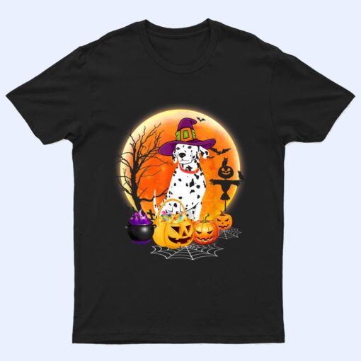 Halloween Dalmatian Dog Moon With Pumpkin Funny Gifts Women T Shirt