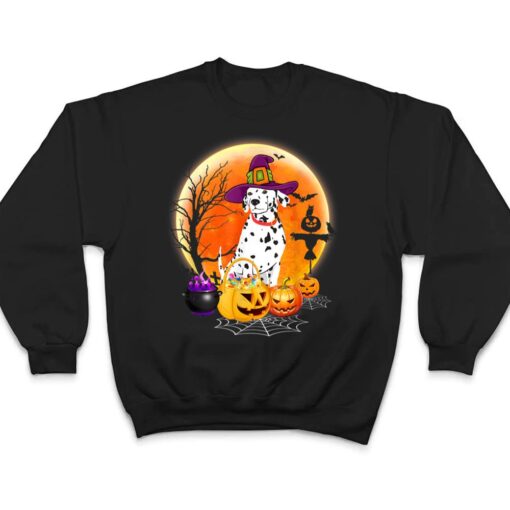 Halloween Dalmatian Dog Moon With Pumpkin Funny Gifts Women T Shirt