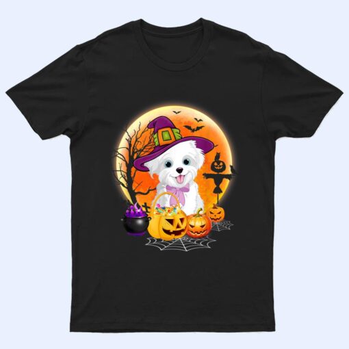 Halloween Havanese Dog Moon With Pumpkin Funny Gifts T Shirt