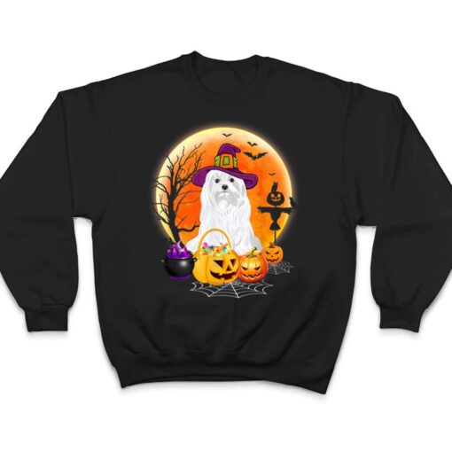 Halloween Maltese Dog Moon With Pumpkin Funny Gifts T Shirt