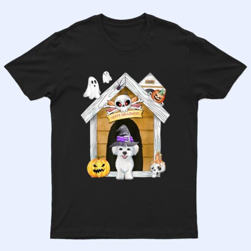 Halloween Maltese Dog Witch Haunted House T Shirt