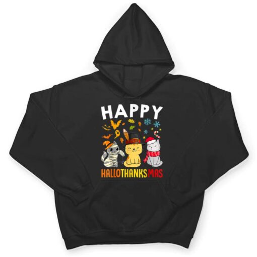 Halloween Thanksgiving Christmas Happy HalloThanksMas Cats T Shirt