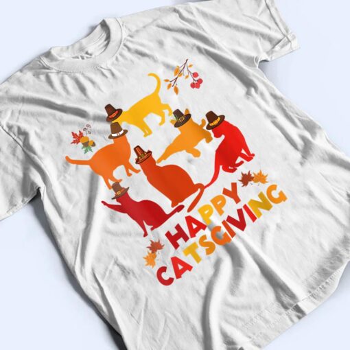 Happy Catsgiving Thanksgiving Cats Lovers Pilgrim Hat T Shirt