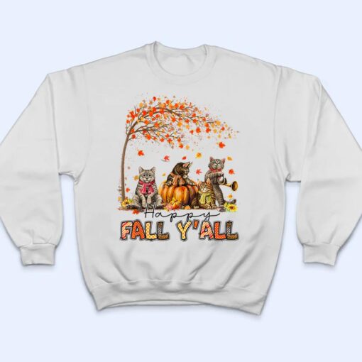 Happy Fall Y'all Funny Cats Autumn Lover Pumpkins Halloween T Shirt