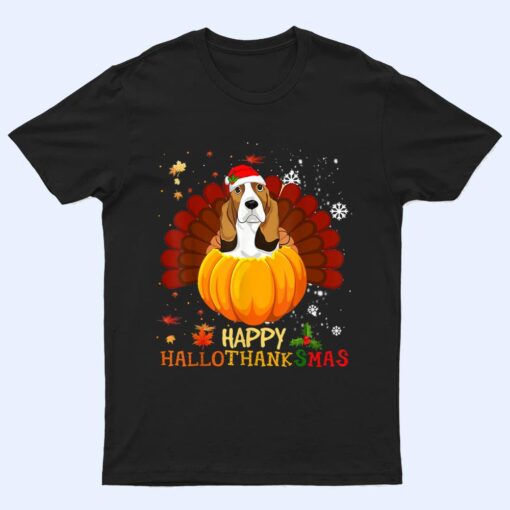 Happy Hallothanksmas Basset Hound Dog Halloween Xmas T Shirt