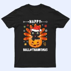 Happy Hallothanksmas Cat Turkey Cat Thanksgiving Christmas T Shirt