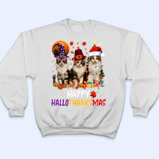 Happy Hallothanksmas Cats Lover Halloween Merry Christmas T Shirt