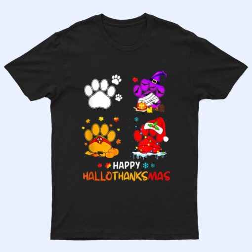 Happy Hallothanksmas Cute Paw Dogs And Pumpkin Turkey T Shirt